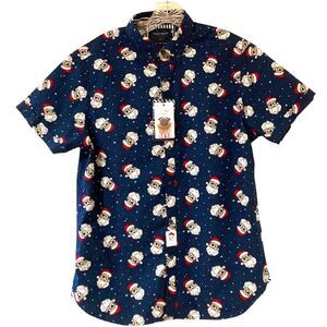 Denim & Flower Ricky Singh Happy Holidays Santa Button Down Men's Size M